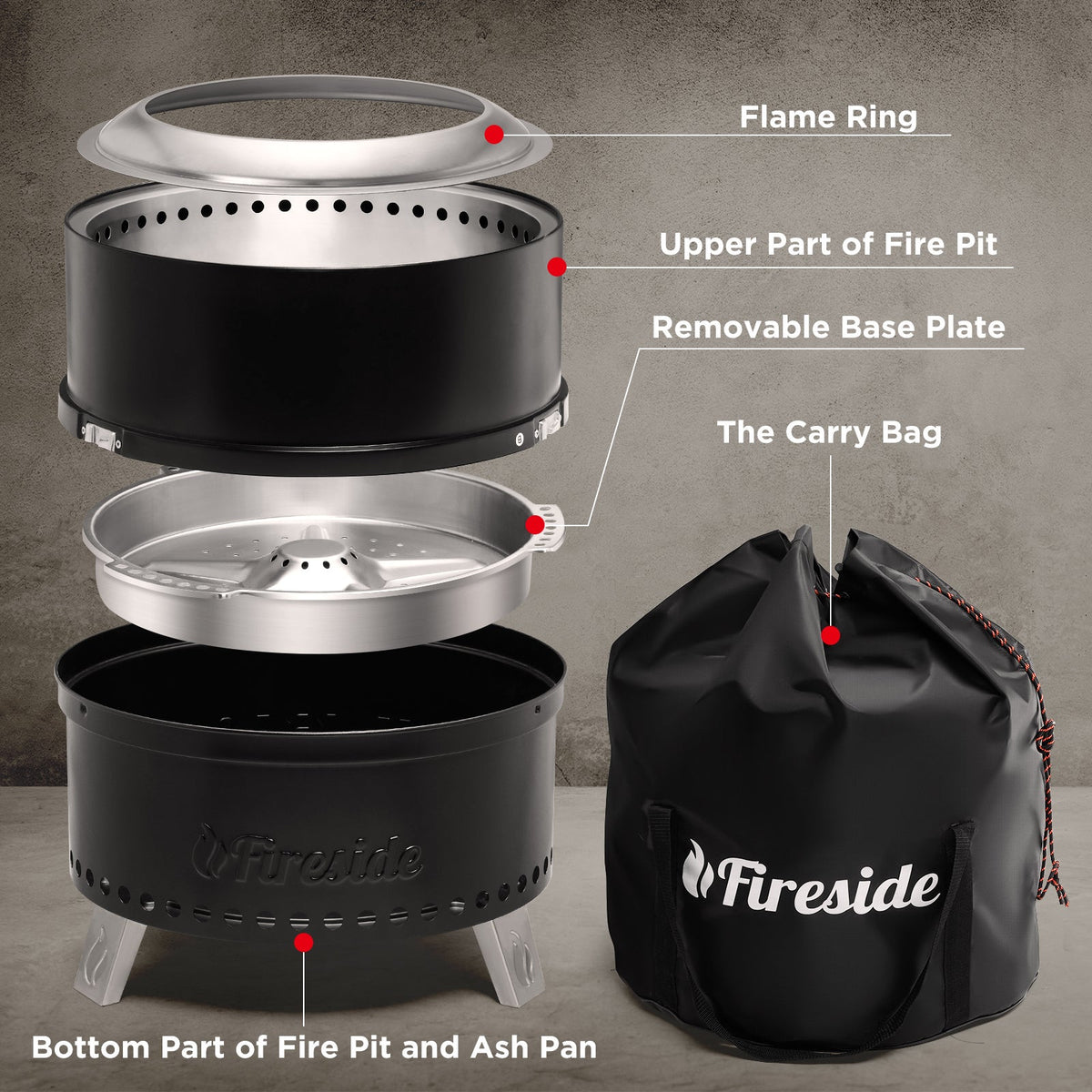Pluto R19-PG Smokeless Outdoor Fire Pit -  Painted Black