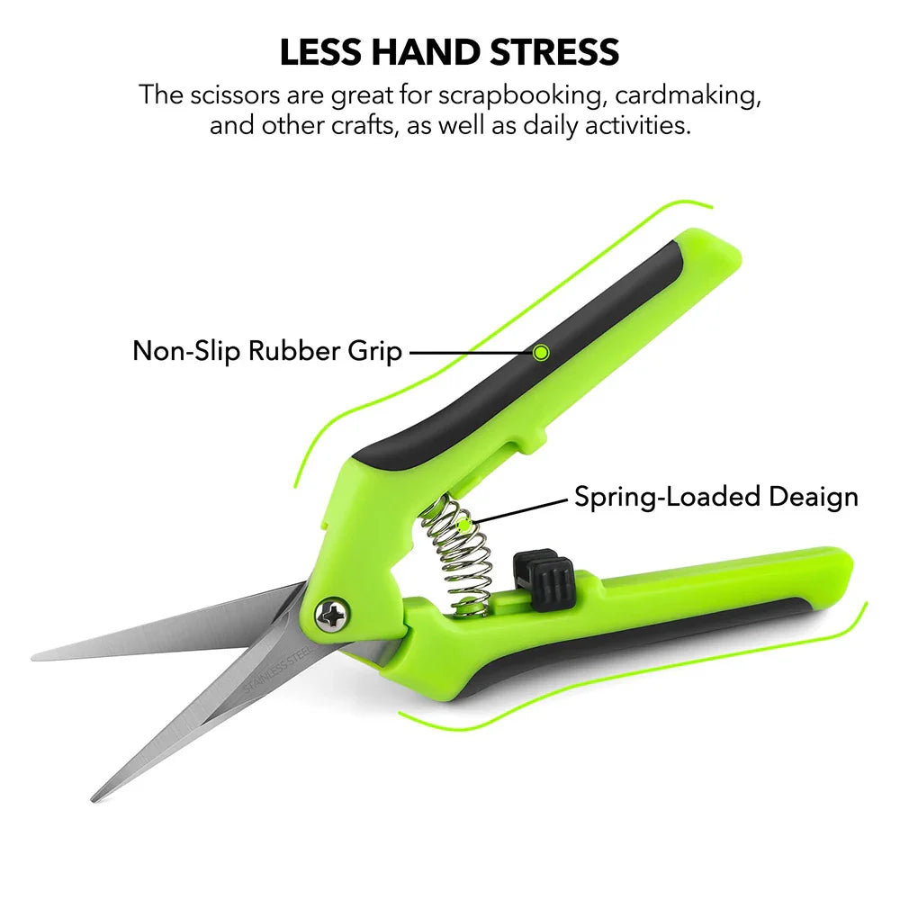 6.5 Inch Gardening Scissors | Spring Loaded Pruners with Stainless Steel Blades
