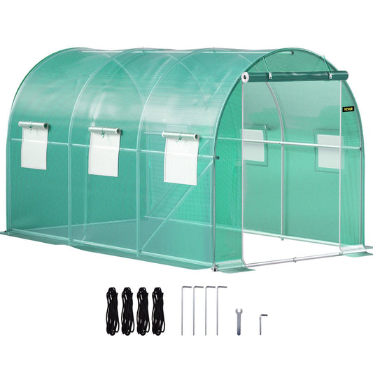 Walk-in Tunnel Greenhouse, 12 x 7 x 7 ft w/ Galvanized Steel Hoops, Zippered Door & 6 Roll-up Windows, l