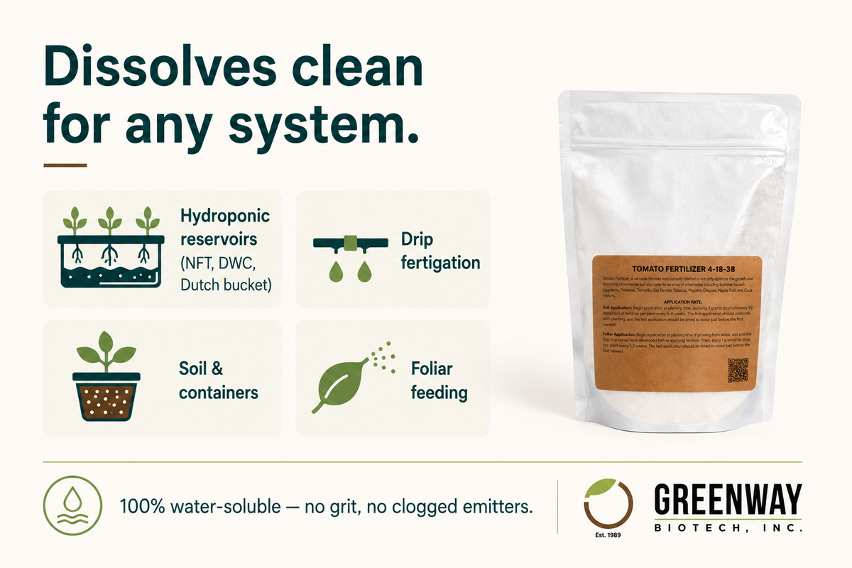 Tomato Fertilizer 4-18-38 | Chelated Micronutrients | Hydroponics, Soil & Foliar Application