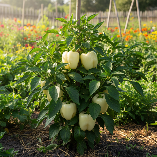 White Bell Peppers - On the Plant